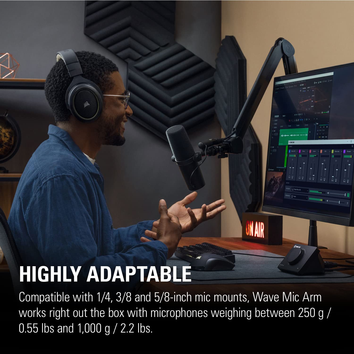 Elgato Wave Mic Arm - Premium Broadcasting Boom Arm with Cable Management Channels, Desk Clamp, 1/4'' Thread Adapters, Fully Adj